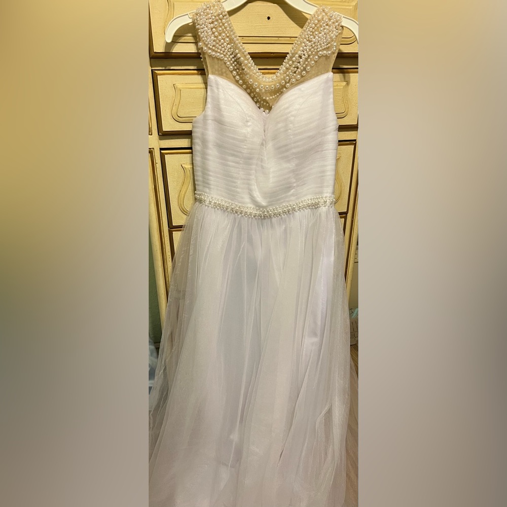 Pearl detail long white gown
